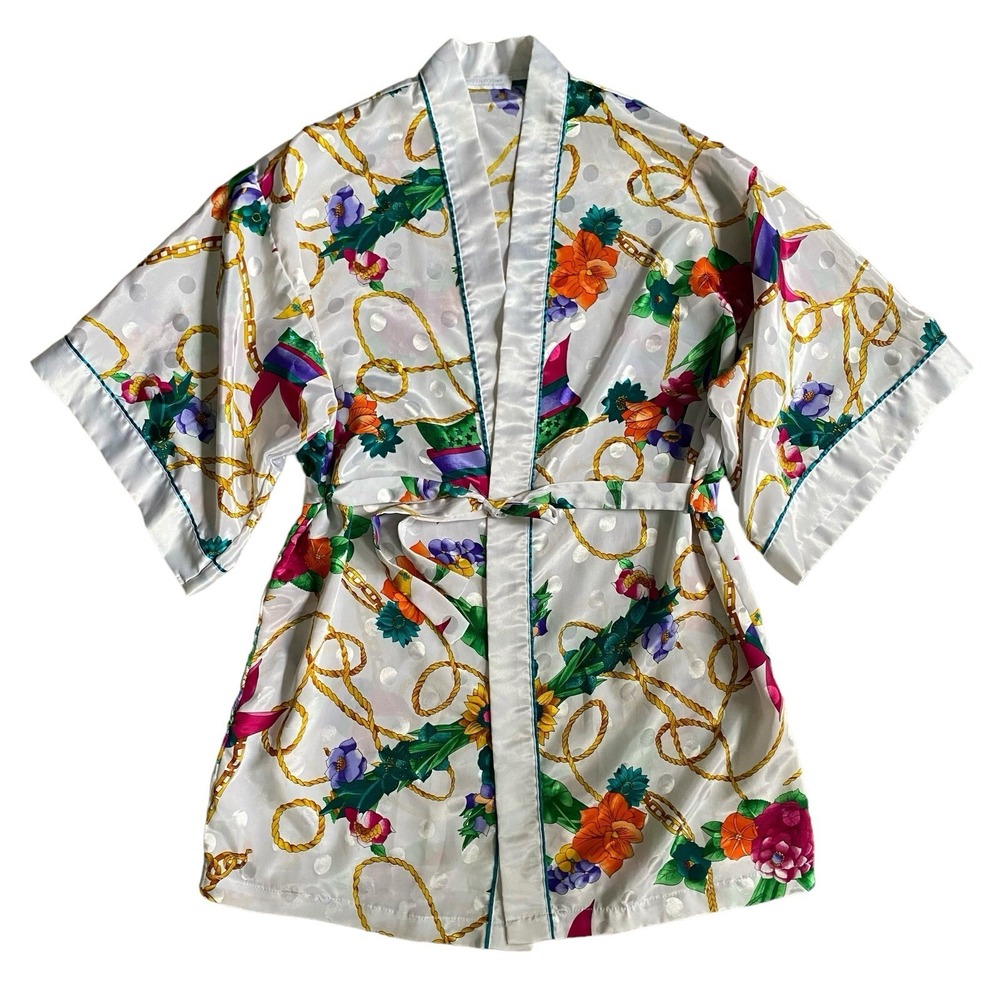 Satin Floral Short Robe Size M Floral Polka Dot Holiday Festival